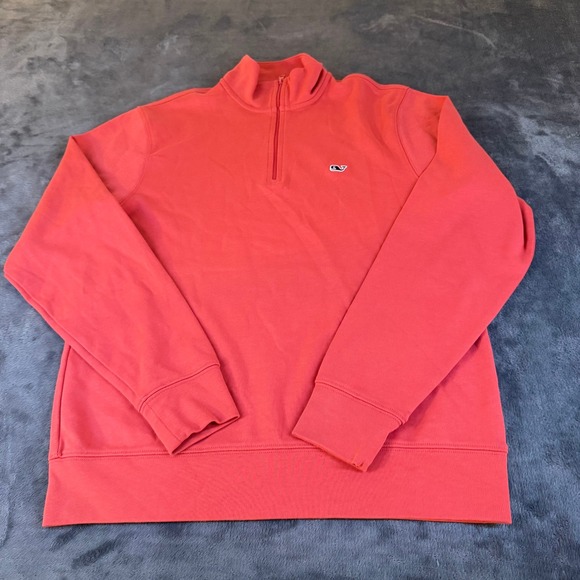 Vineyard Vines Coral Red 1/4 Zip Pullover Sweater Whale Logo Mens Extra Small - Picture 1 of 8
